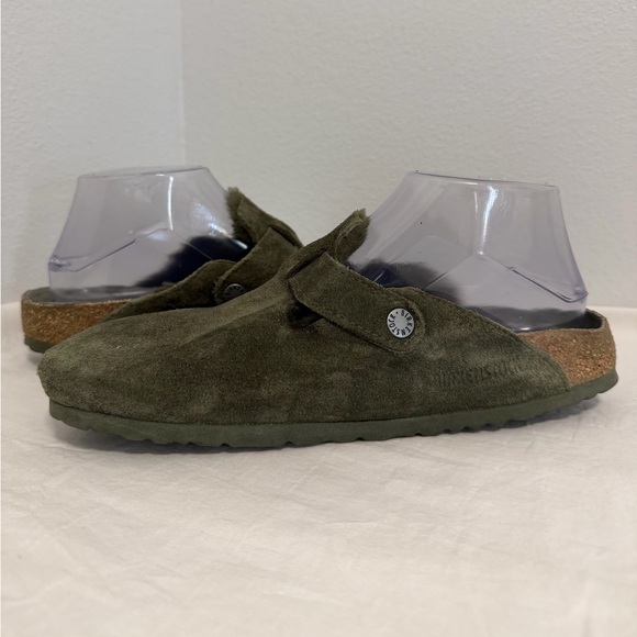 Birkenstock Boston clog shearling slip on suede leather green size 40 women’s - Picture 8 of 14